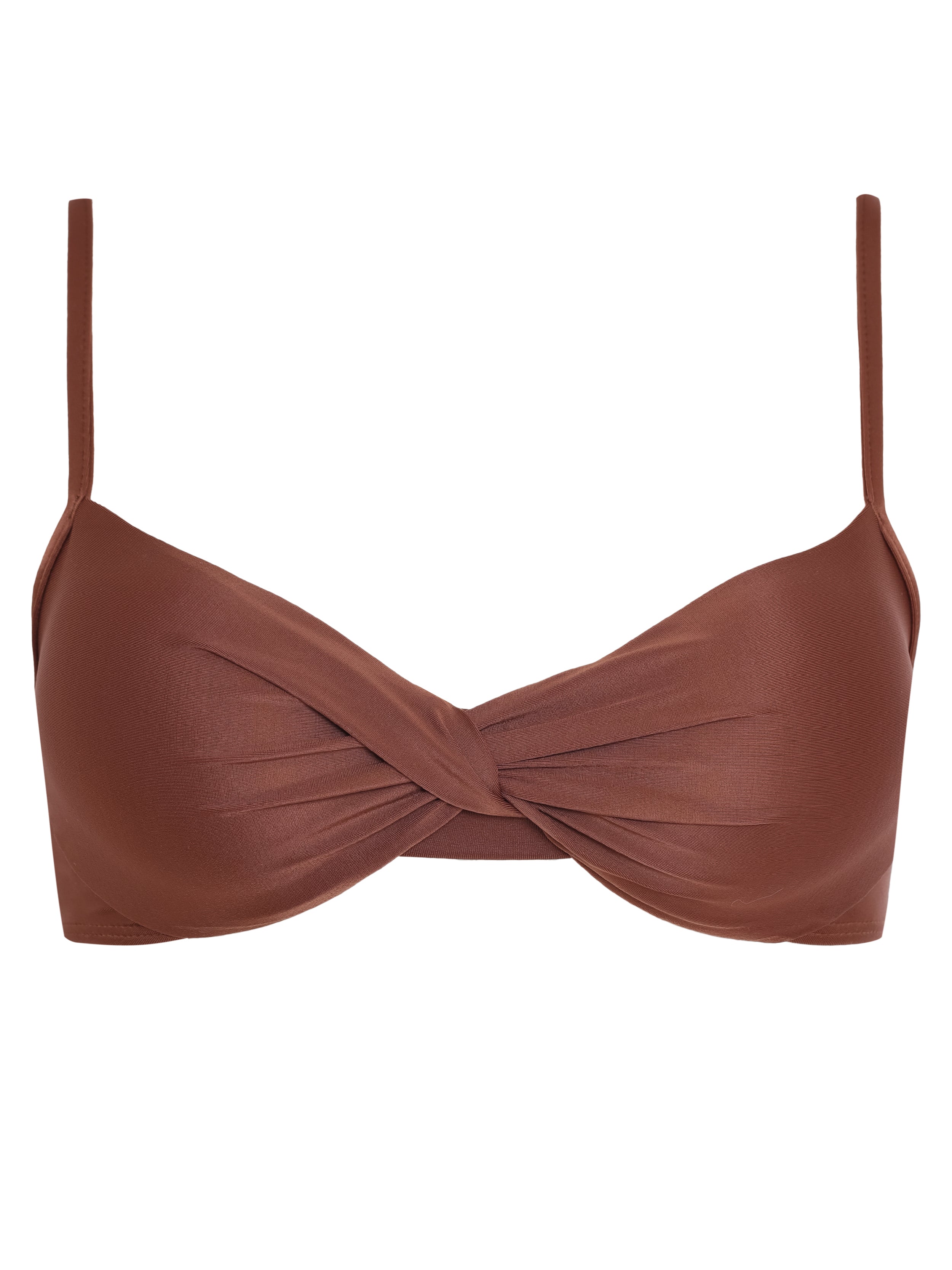 Cassis Brown Plain Tuisted Detail Bikini Top