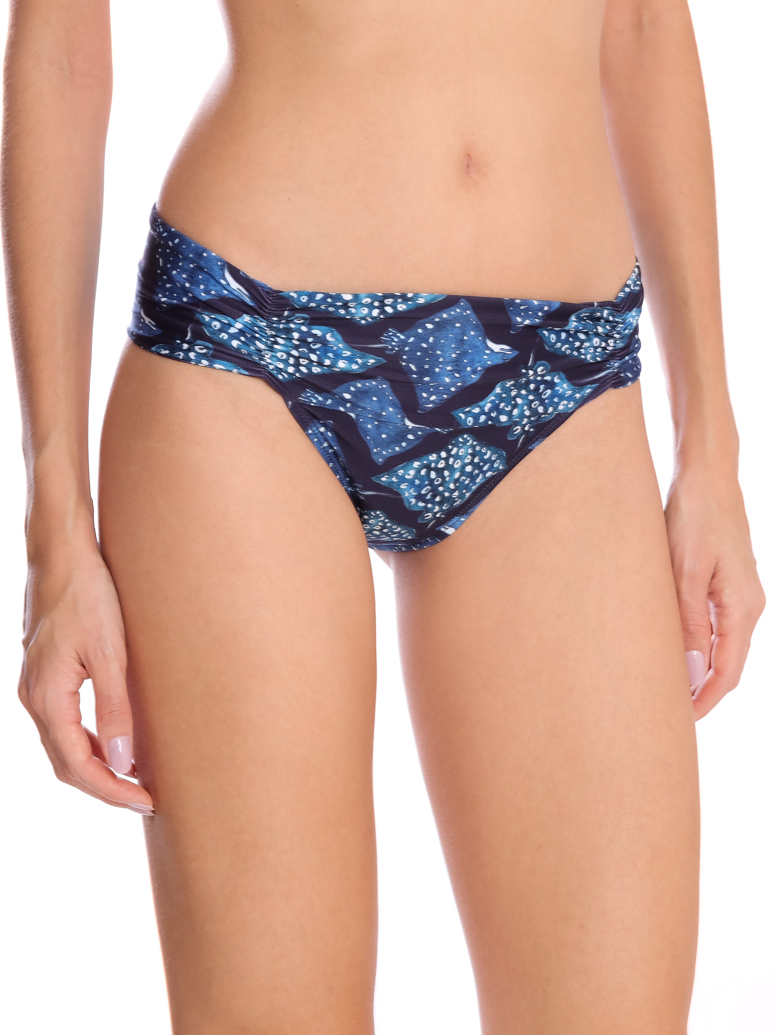 Jasper Stingrays-Print Rushed Bikini Bottoms