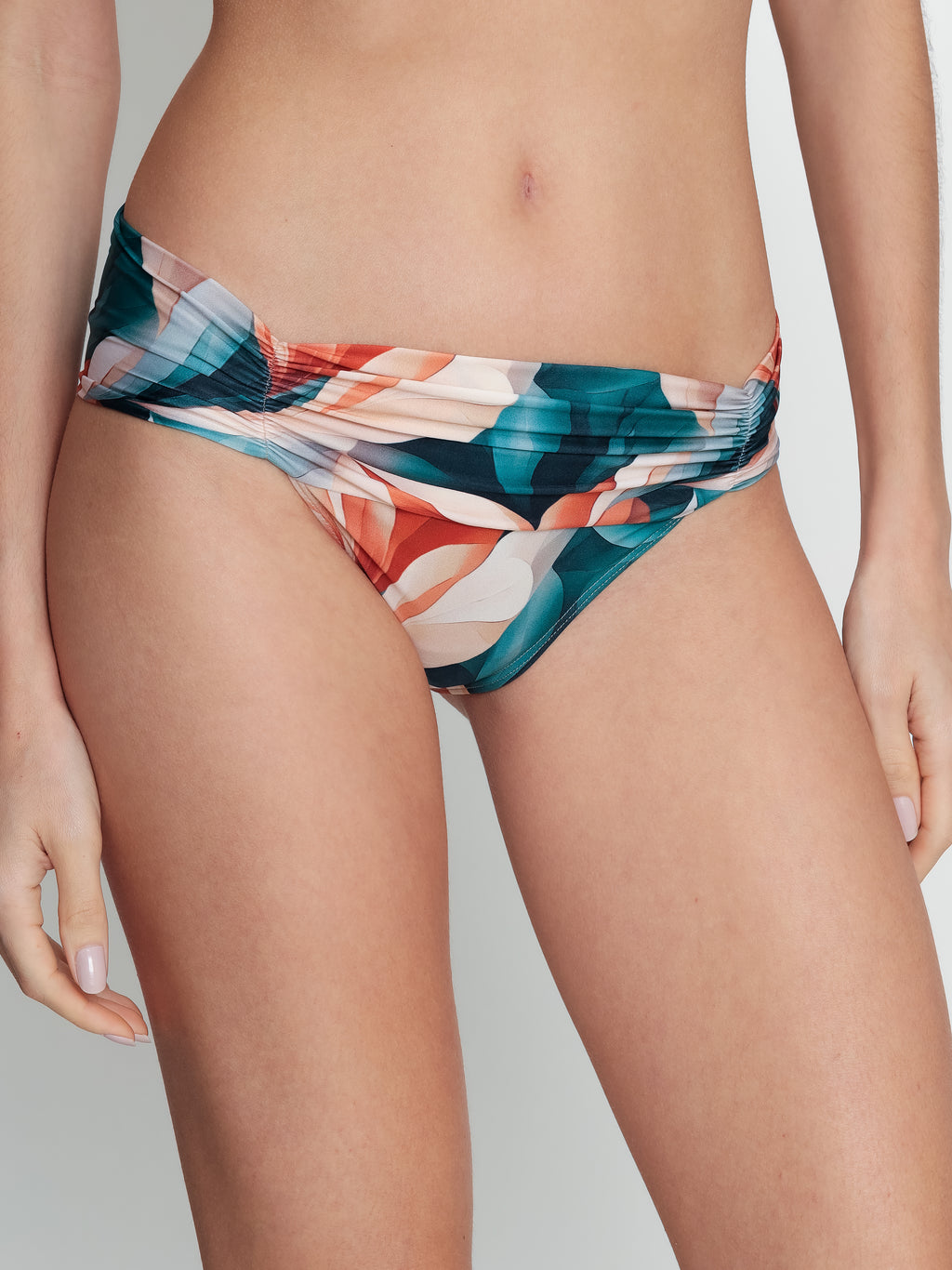 Jasper Foliage-Print Printed Ruched Bikini Bottoms