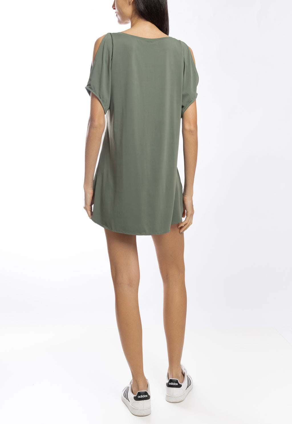 Allat Green Plain Cold-Shoulder Minidress
