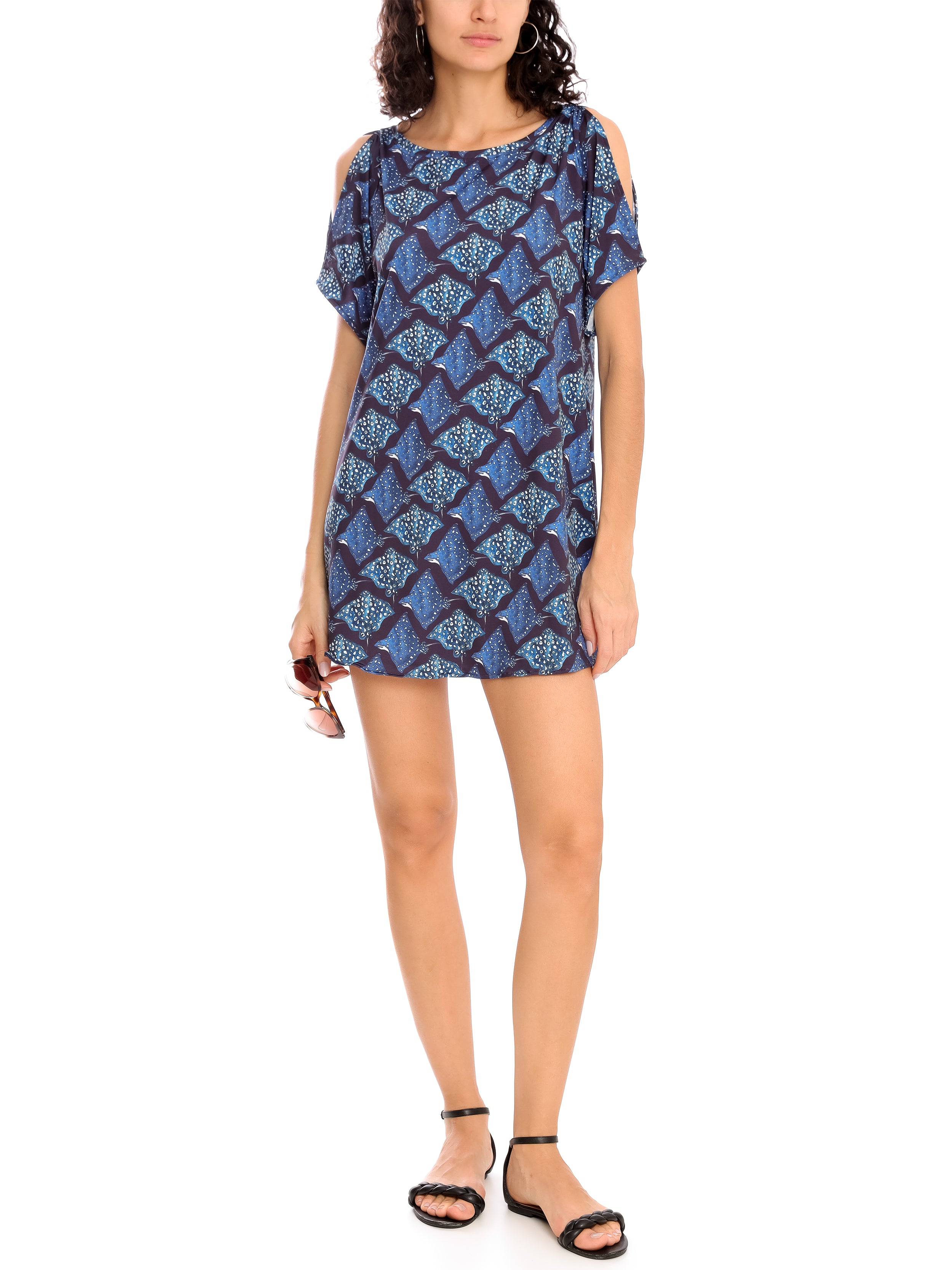 Allat  Stingrays-Print Cold-Shoulder Minidress Raja