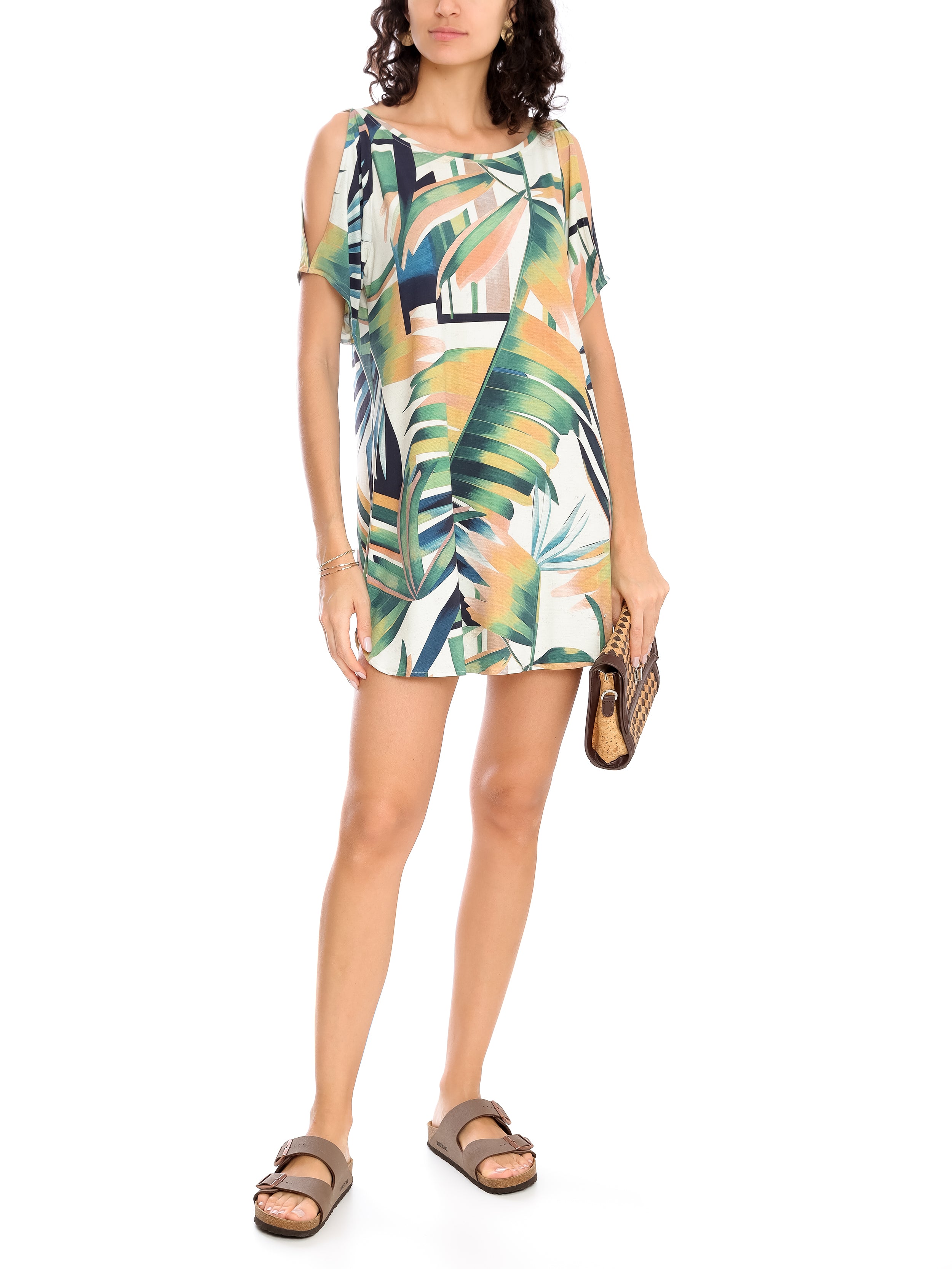 Allat Foliage-Print Cold-Shoulder Minidress Sumatra