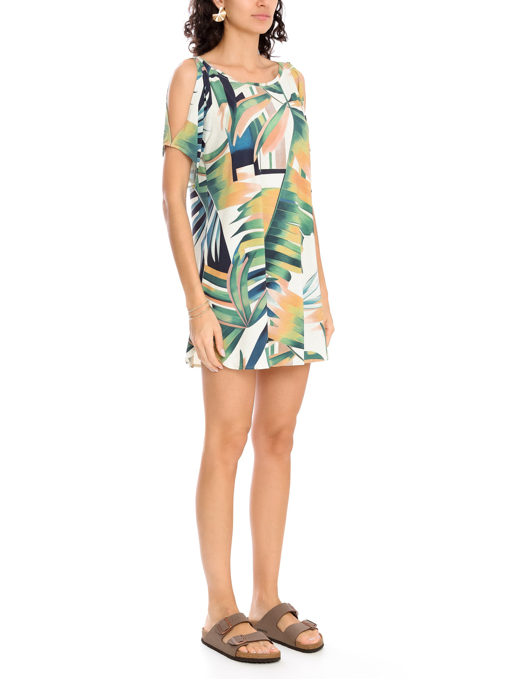Allat Foliage-Print Cold-Shoulder Minidress Sumatra