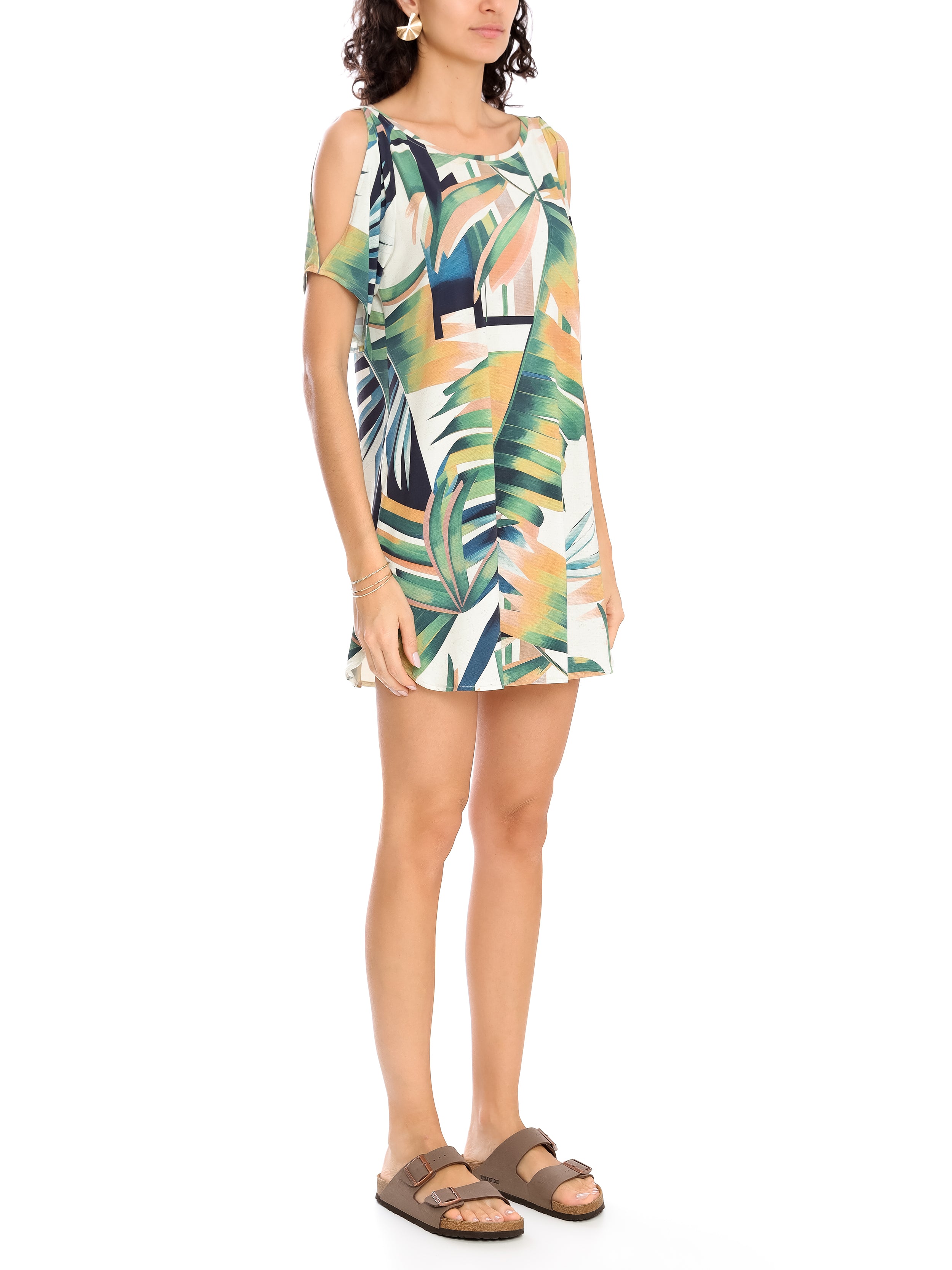 Allat Foliage-Print Cold-Shoulder Minidress Sumatra