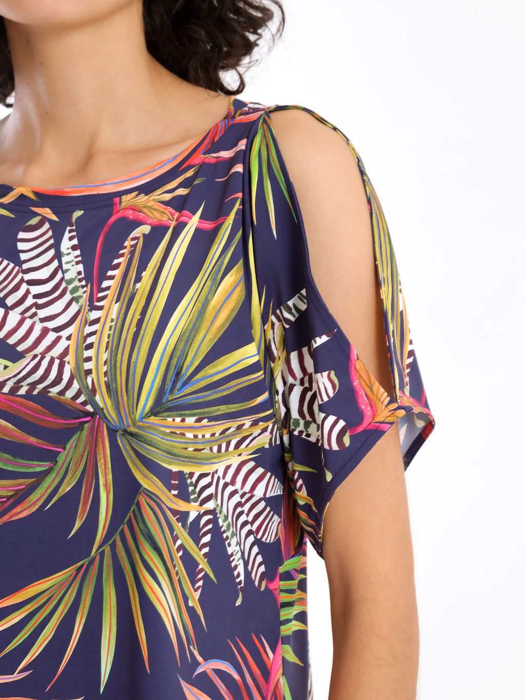 Allat Foliage-Print Cold-Shoulder Minidress Jakarta