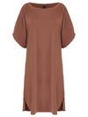 Allat Brown Plain Cold-Shoulder Minidress
