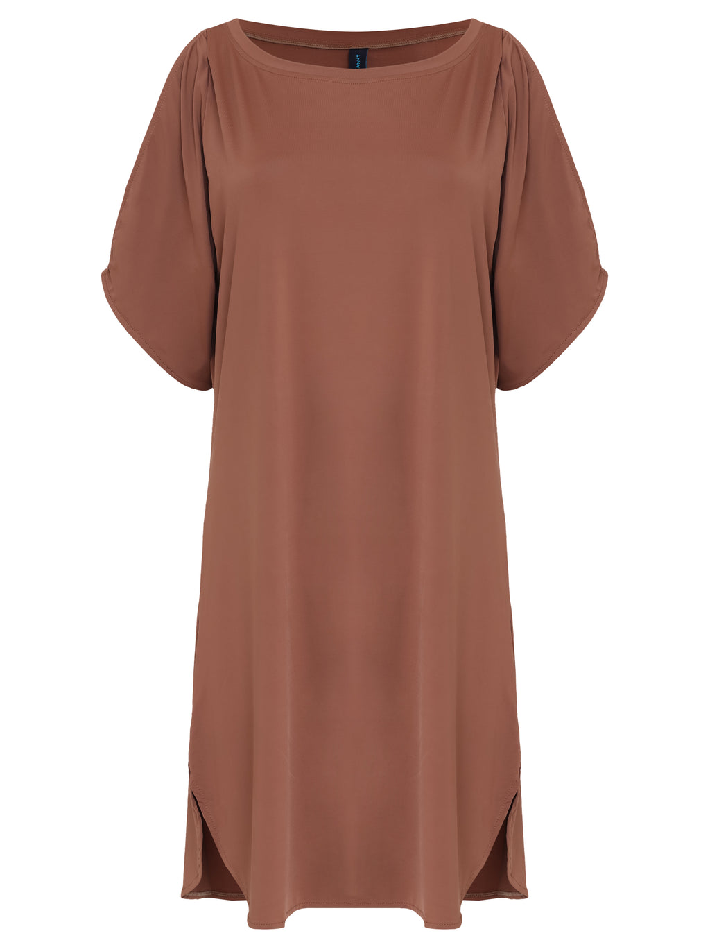 Allat Brown Plain Cold-Shoulder Minidress