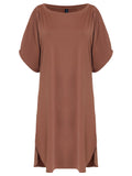 Allat Brown Plain Cold-Shoulder Minidress