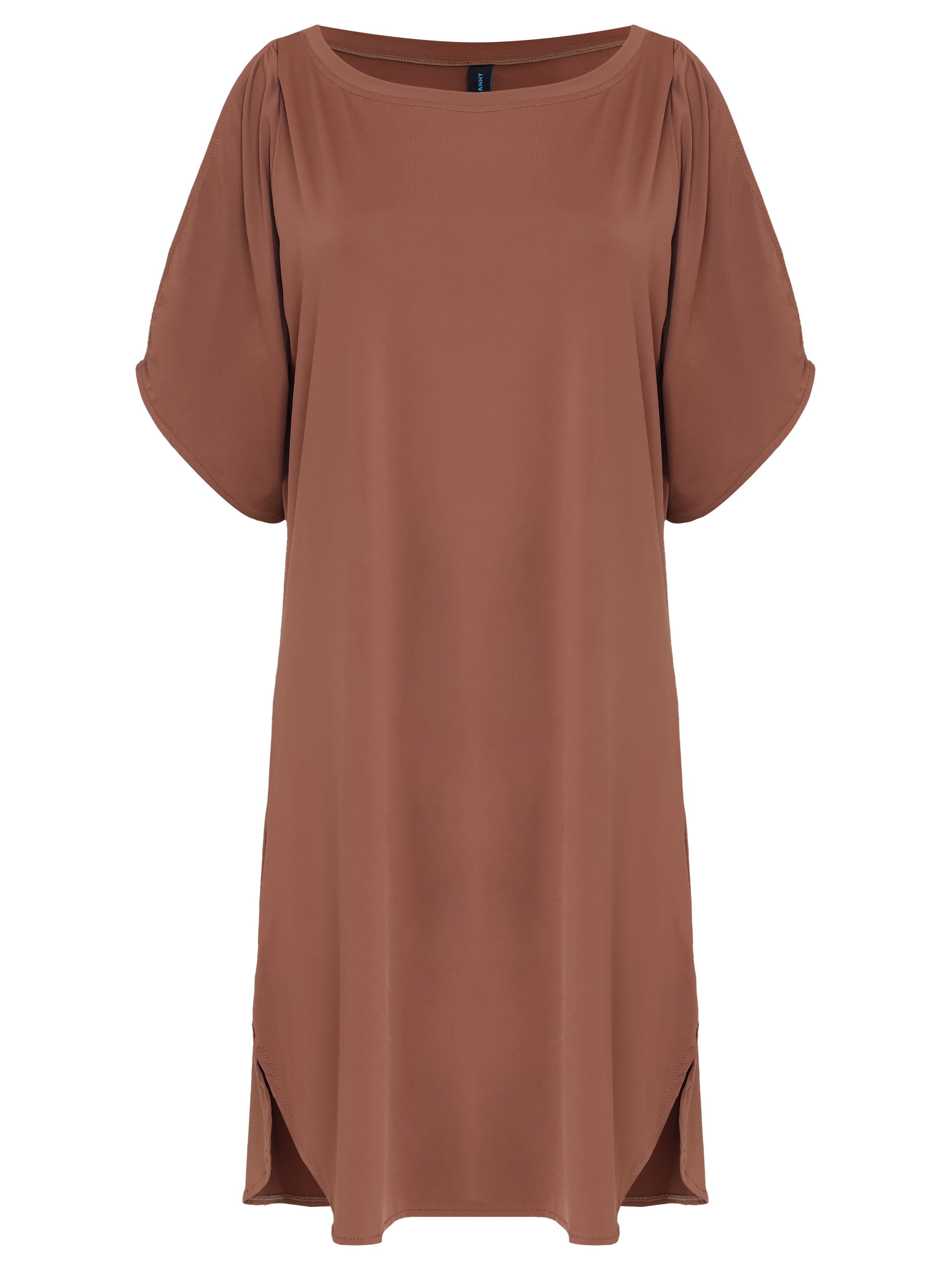 Allat Brown Plain Cold-Shoulder Minidress