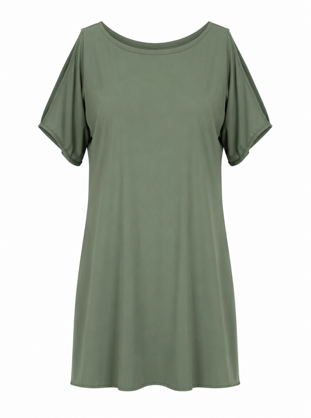 Allat Green Plain Cold-Shoulder Minidress