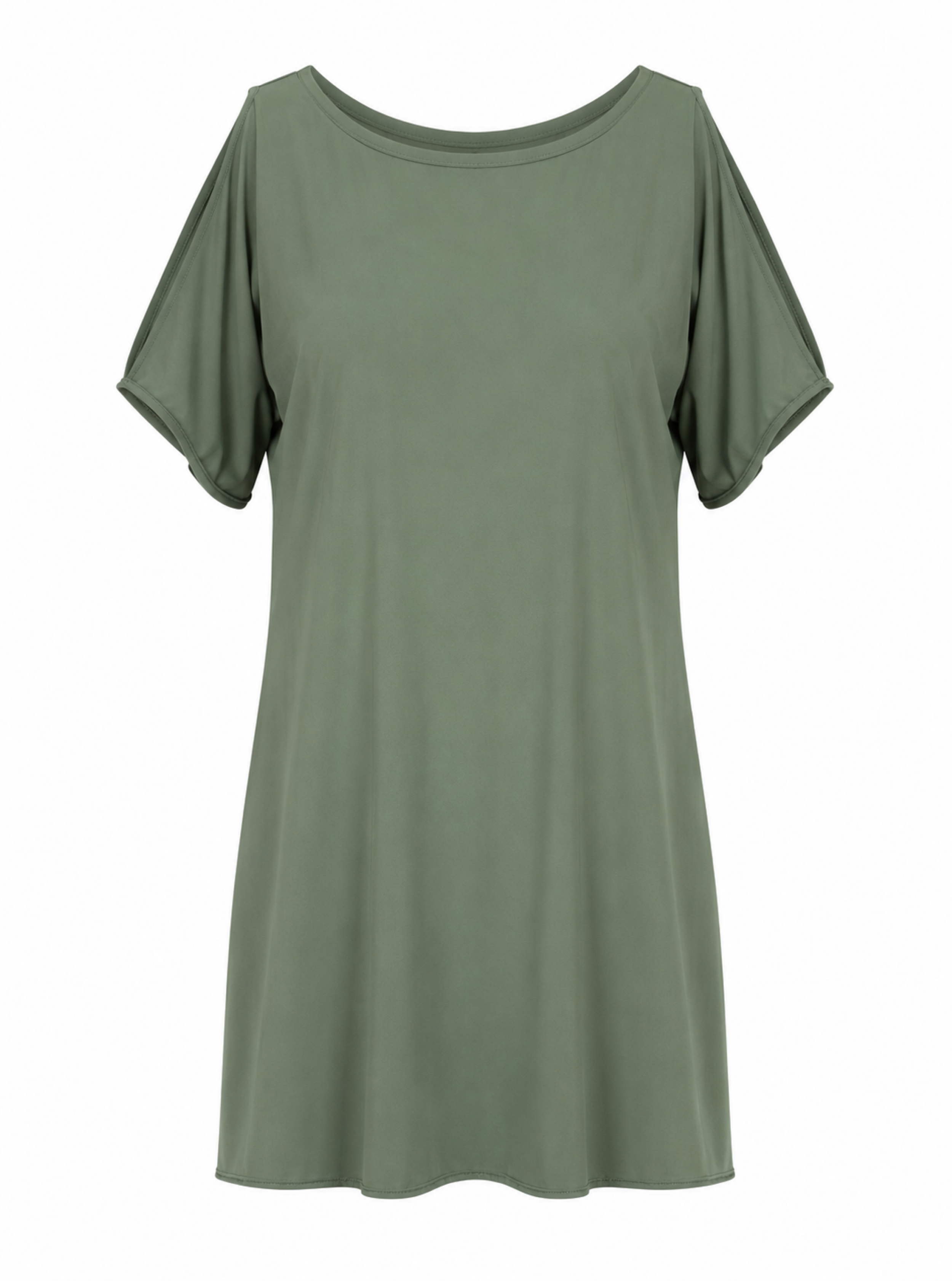 Allat Green Plain Cold-Shoulder Minidress