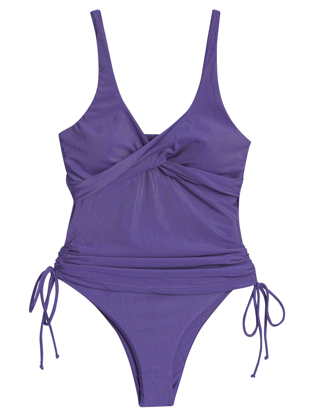 Bruma Purple Plain Twist-Detail Two-Piece Set Tankini