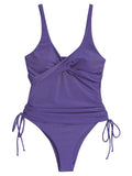 Bruma Purple Plain Twist-Detail Two-Piece Set Tankini