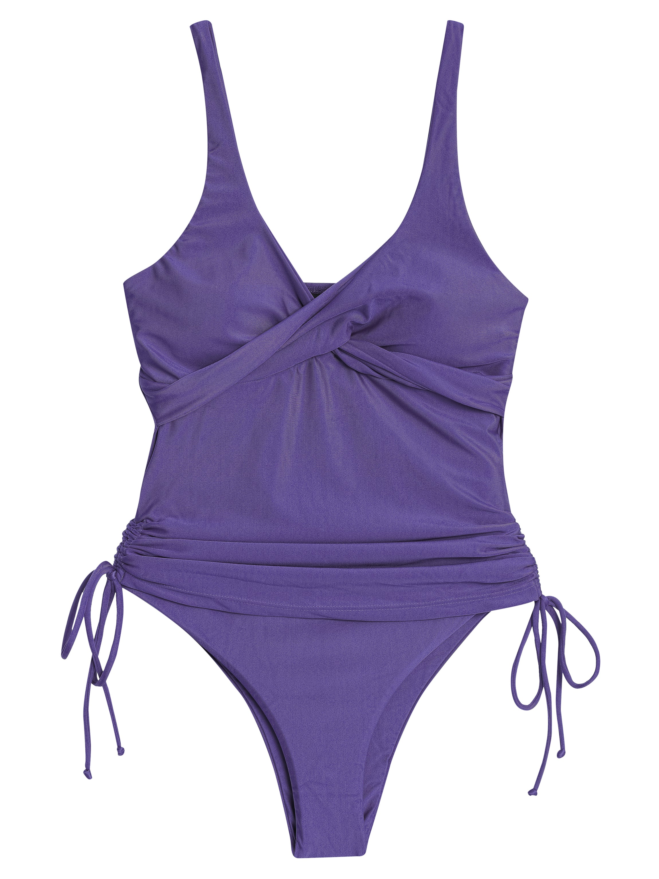Bruma Purple Plain Twist-Detail Two-Piece Set Tankini