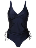 Bruma Blue Plain Twist-Detail Two-Piece Set Tankini