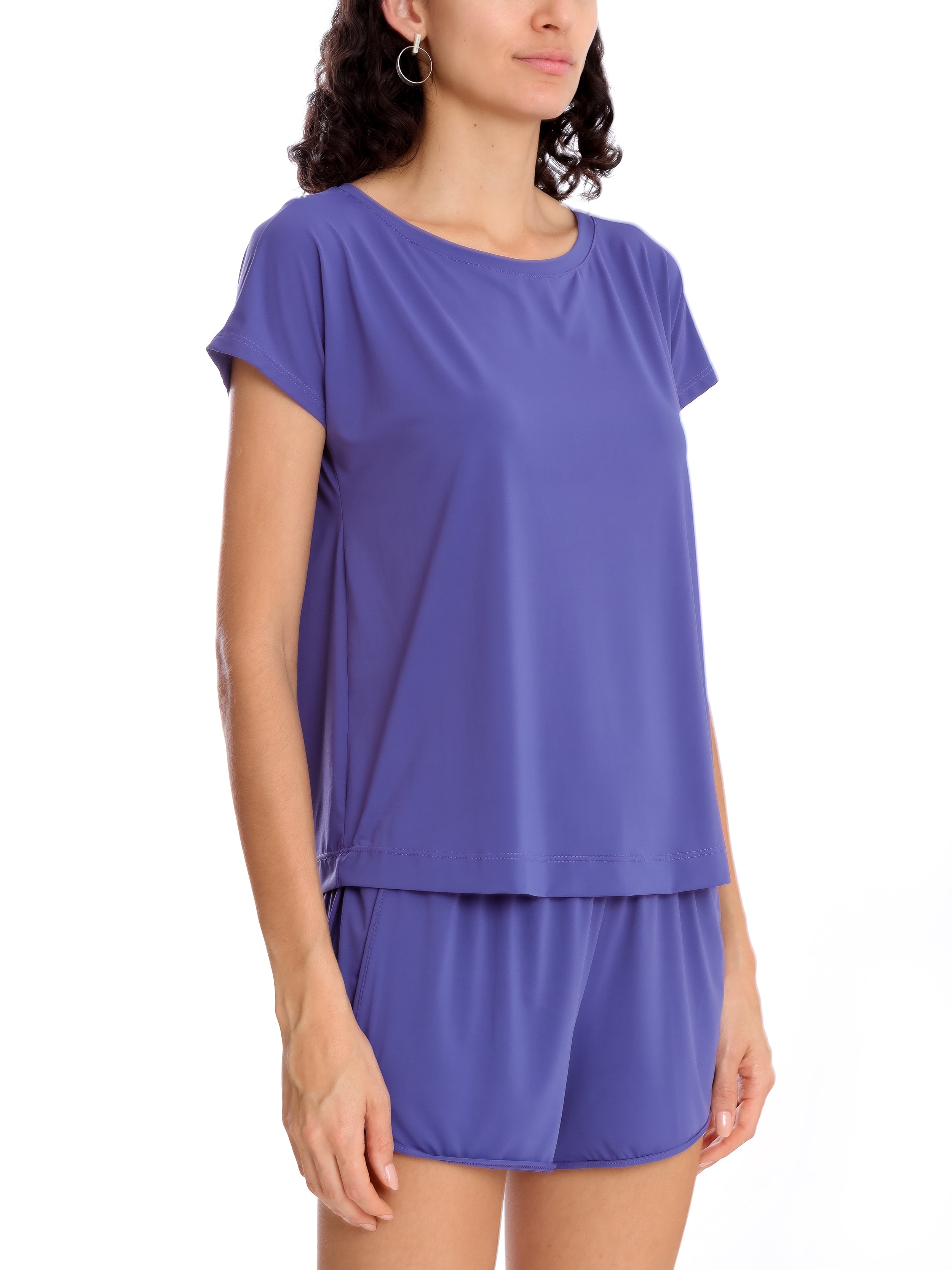 Basic Purple Plain Short-Sleeve Round-Neck T-Shirt