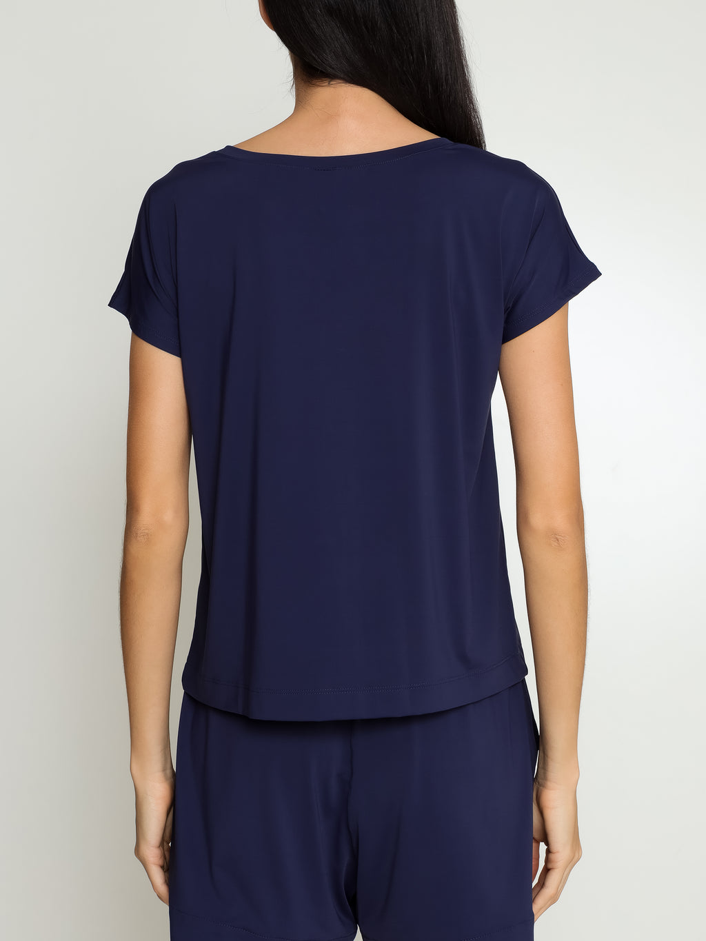 Basic Blue Plain Short-Sleeve Round-Neck T-Shirt