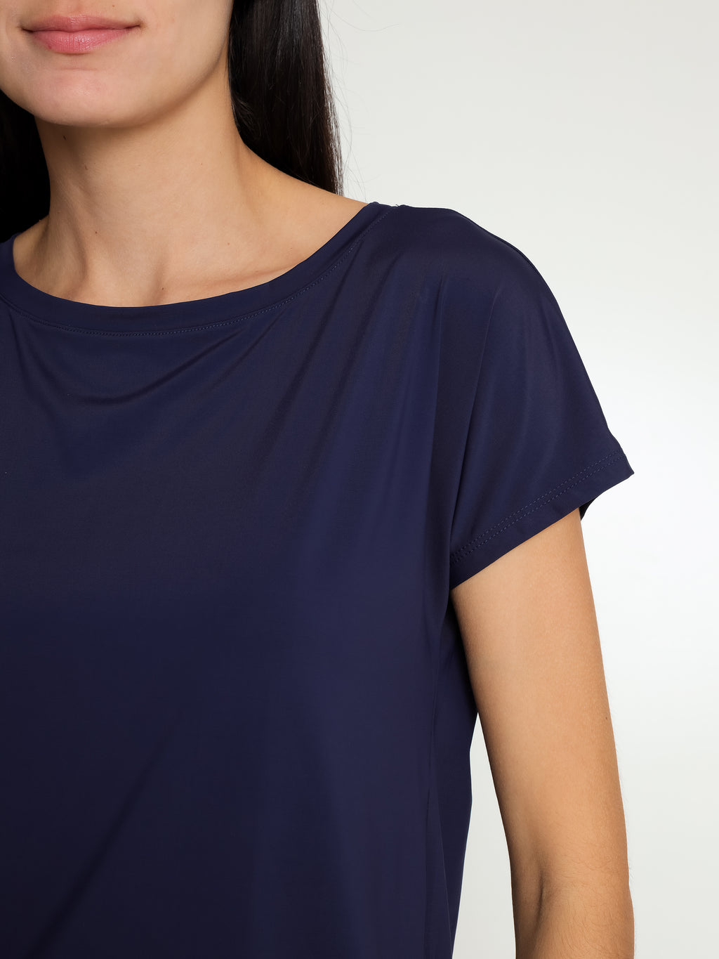 Basic Blue Plain Short-Sleeve Round-Neck T-Shirt