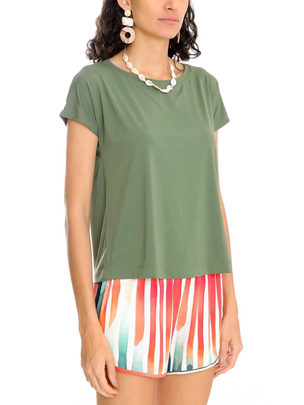Basic Green Plain Short-Sleeve Round-Neck T-Shirt