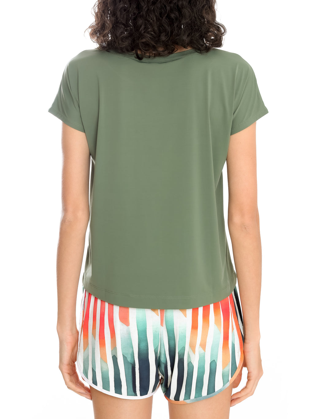 Basic Green Plain Short-Sleeve Round-Neck T-Shirt