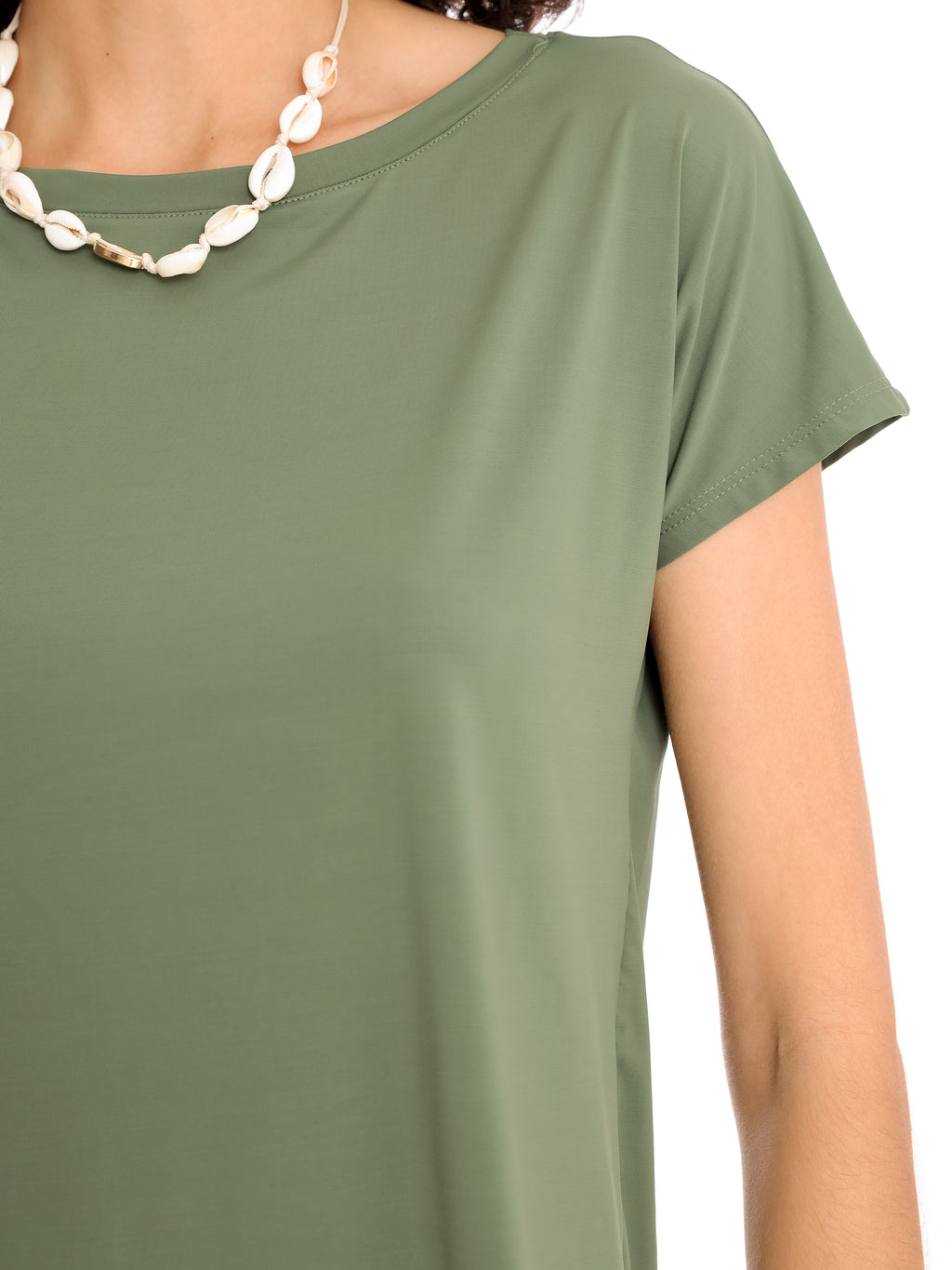 Basic Green Plain Short-Sleeve Round-Neck T-Shirt