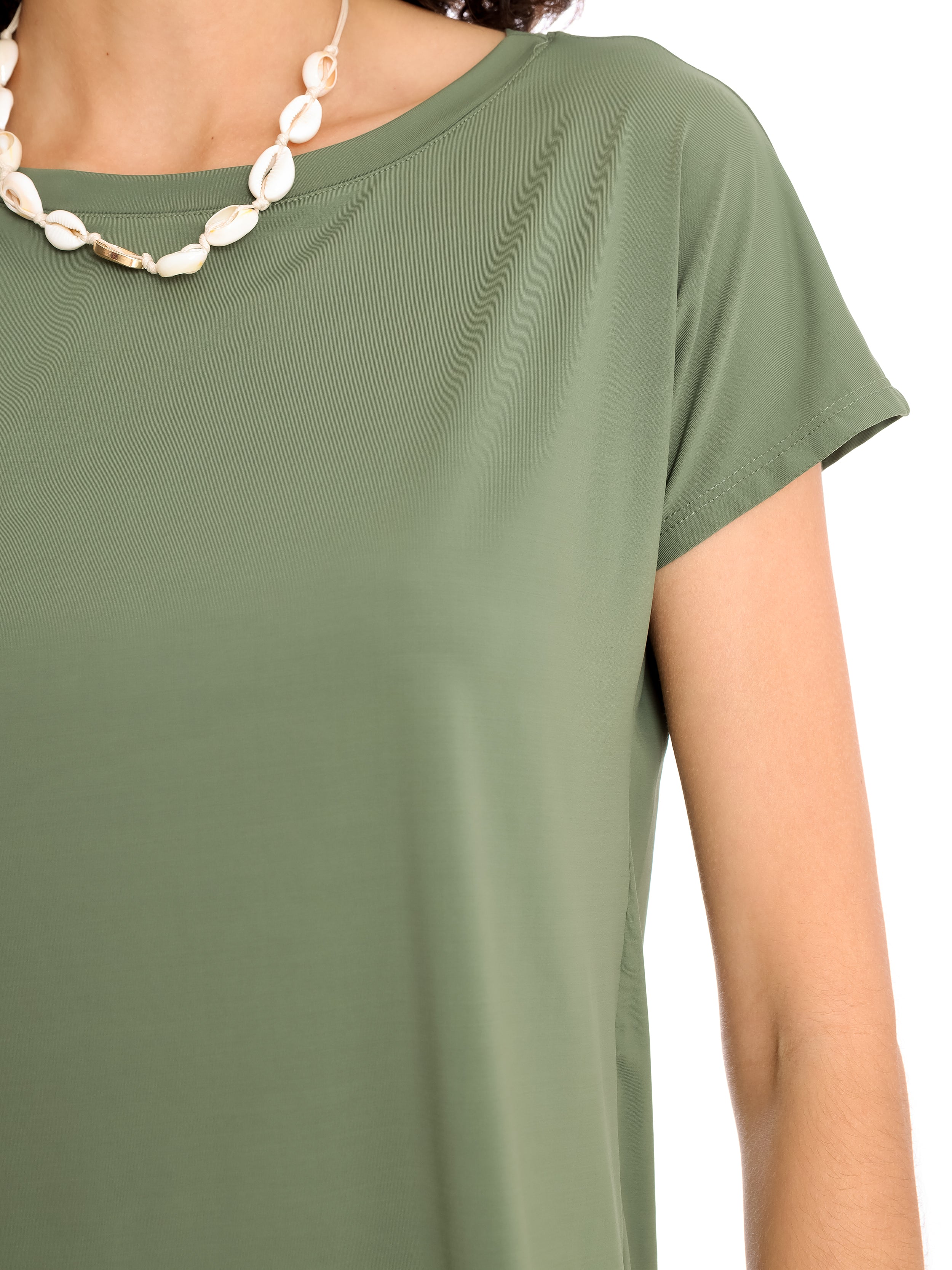 Basic Green Plain Short-Sleeve Round-Neck T-Shirt