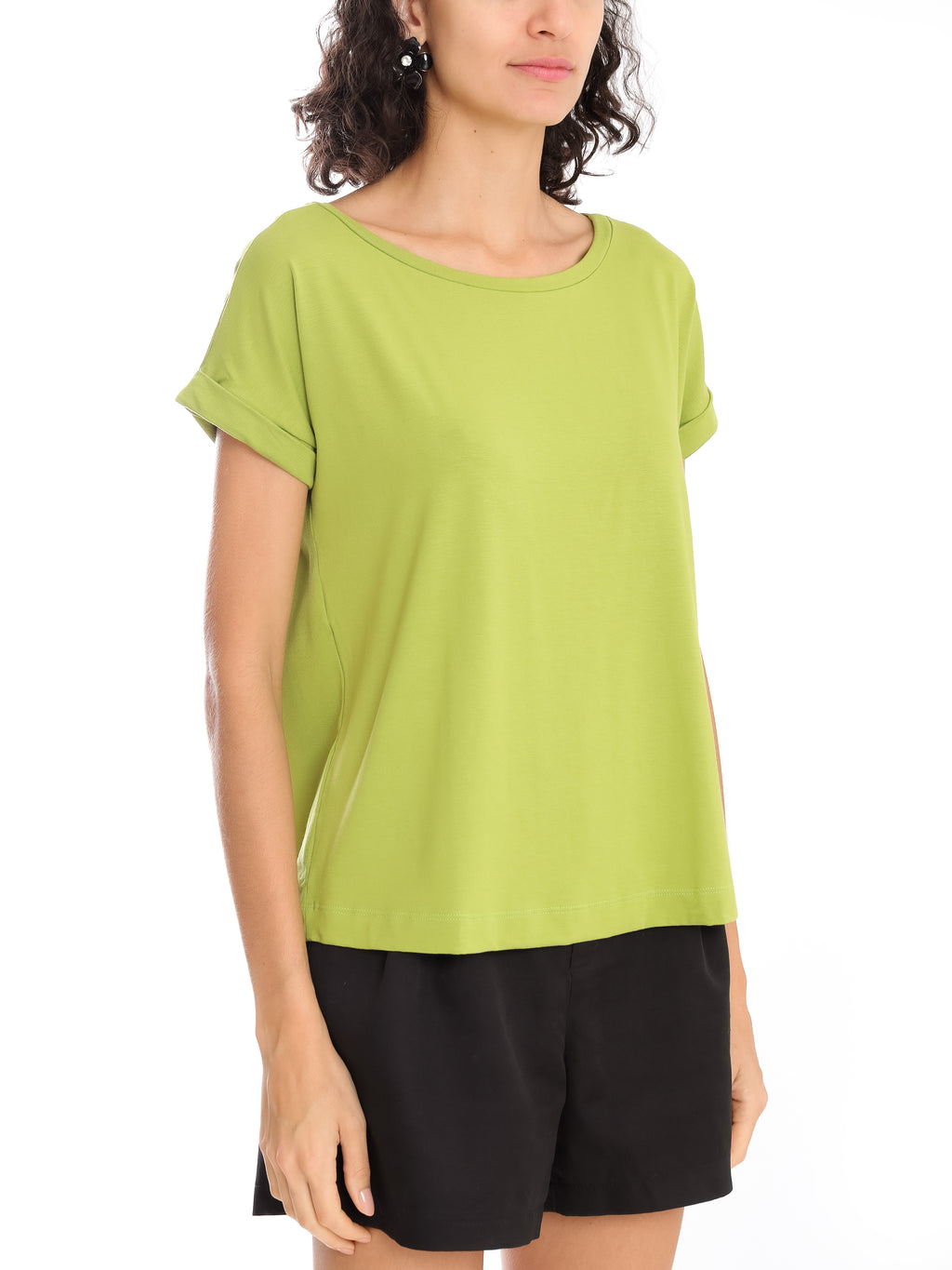 Egretta Green Plain Boat-Neck Short-Sleeve T-Shirt