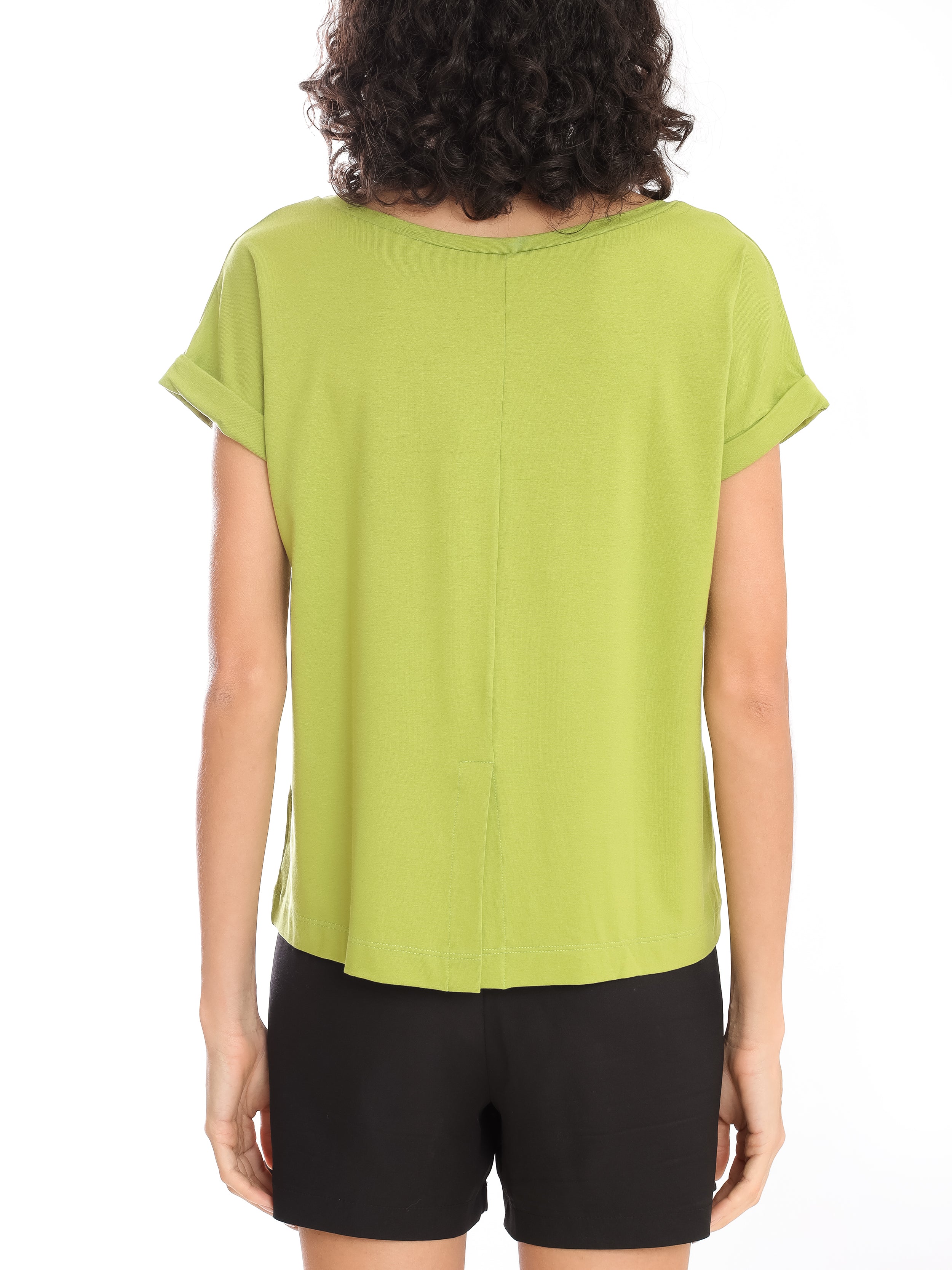 Egretta Green Plain Boat-Neck Short-Sleeve T-Shirt
