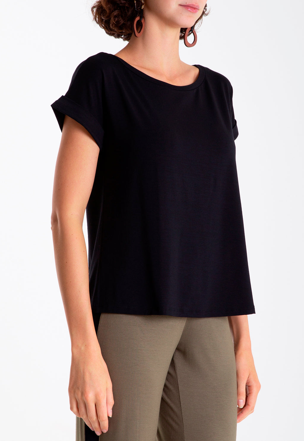 Egretta Black Plain Boat-Neck Short-Sleeve T-Shirt