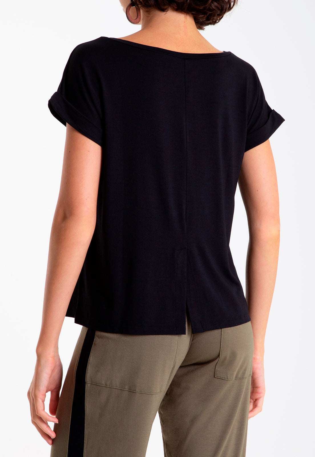 Egretta Black Plain Boat-Neck Short-Sleeve T-Shirt