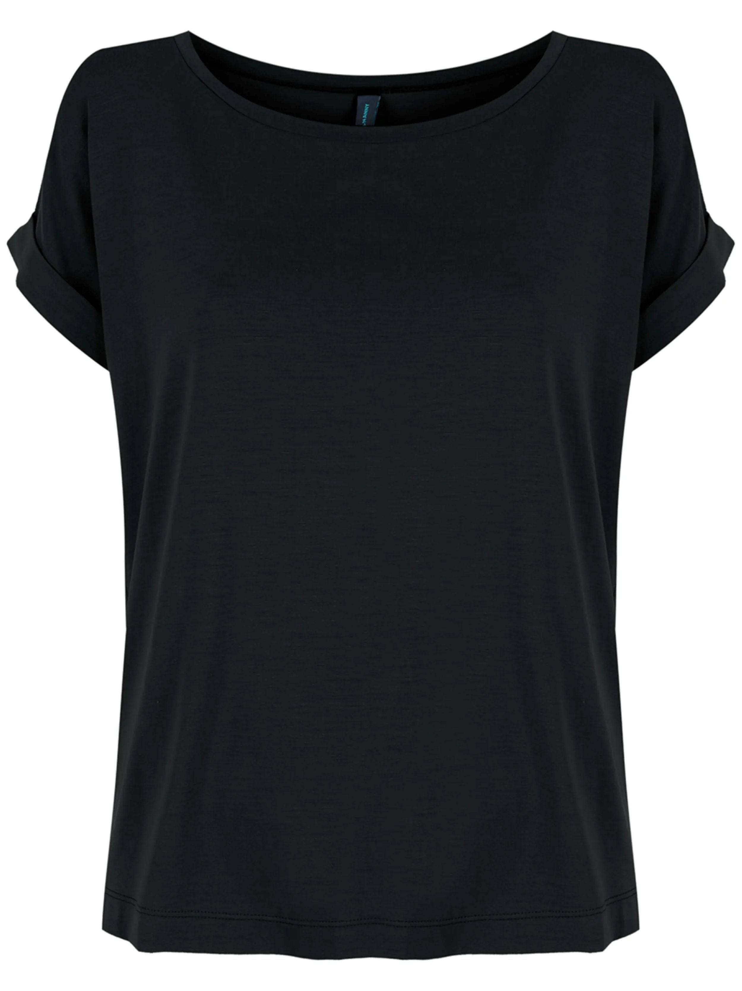 Egretta Black Plain Boat-Neck Short-Sleeve T-Shirt