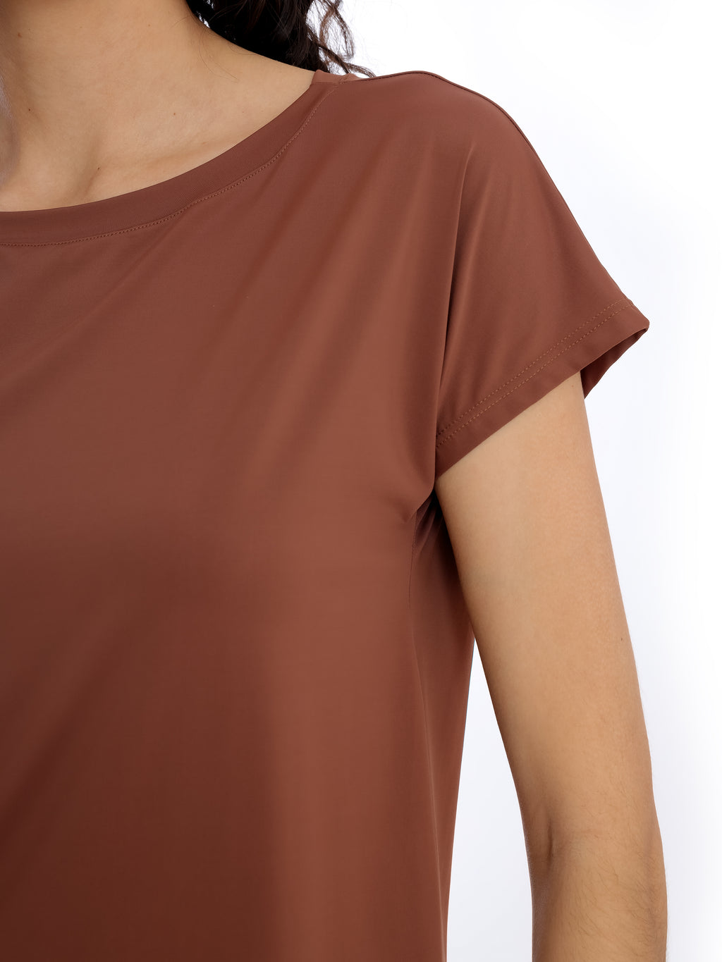 Basic Brown Plain Short-Sleeve Round-Neck T-Shirt